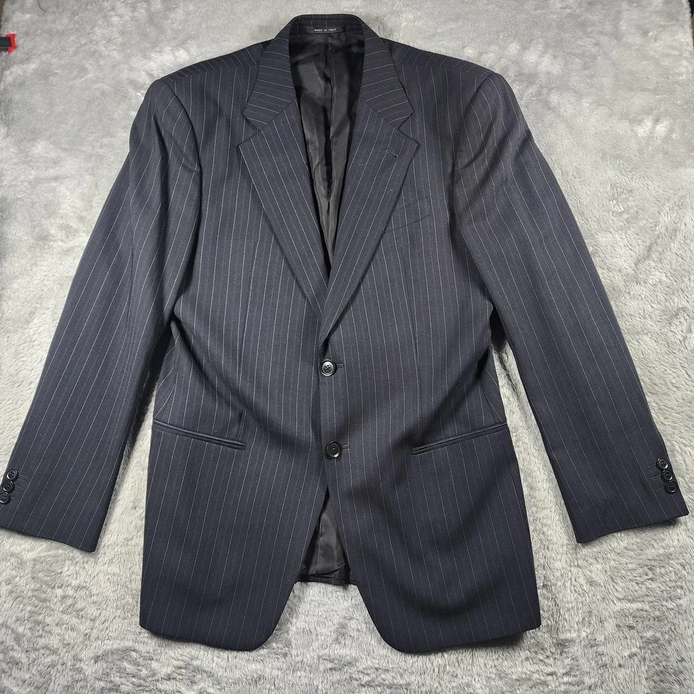 Armani‎ Collezioni Blazer Mens 40R Blue Pinstripe Wool Sport Coat Made Italy